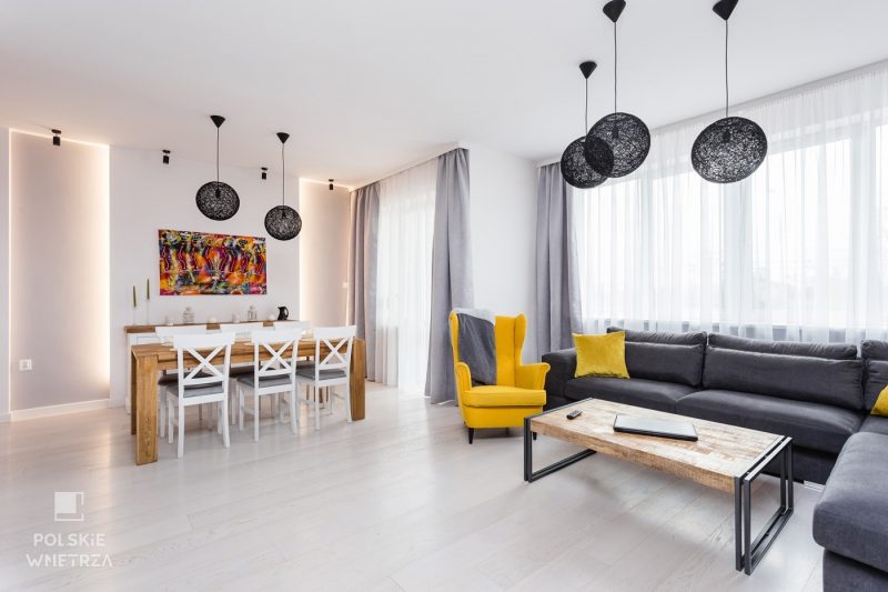 Polskie Wnętrza - Projekt salonu i jadaln w tylu prowansalsko-industrialnym