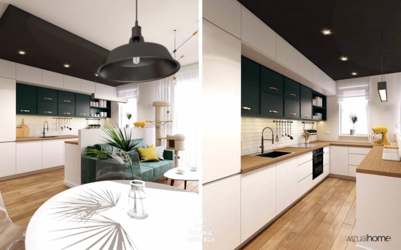 Czerń połączona z bielą i butelkową zielenią  02 | wizualhome